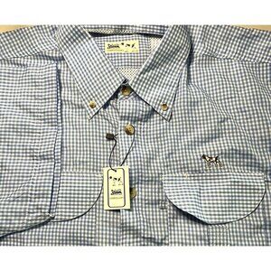 Chancellors Men's Fishing Shirt Light Blue Gingham Short Sleeve Button-Down Pock
